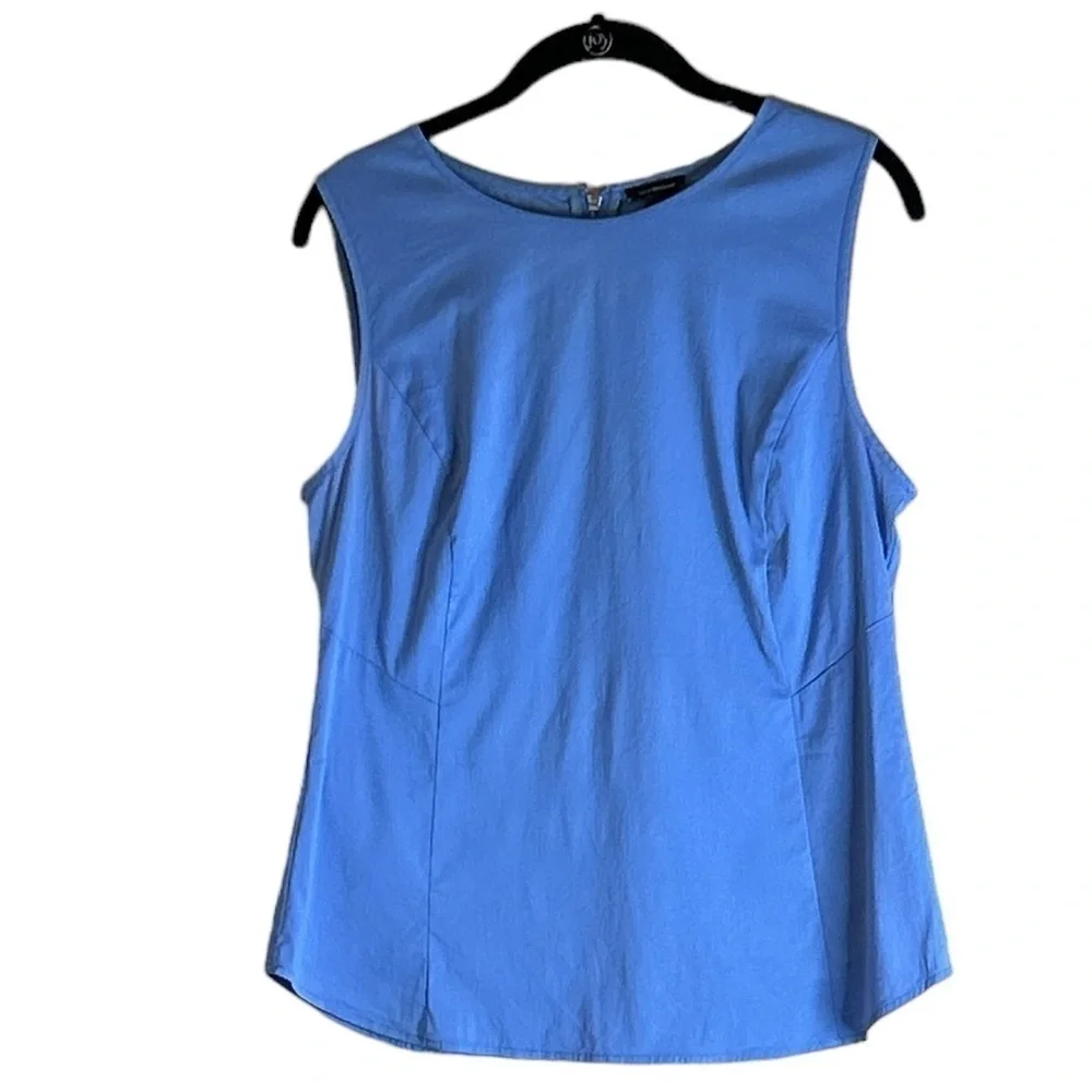 Ann Taylor Women's Blue Cotton Back Zip Sleeveless Blouse Top